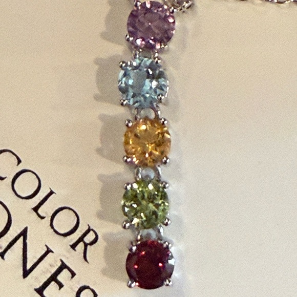 Multi-Gemstone Linear Pendant Necklace-
Sterling Silver-R.H. Macy & Co Brand New - Picture 5 of 14